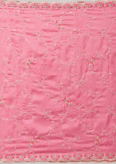 Onion Pink Threadwork Raw Silk Readymade Salwar Suit-Koskii