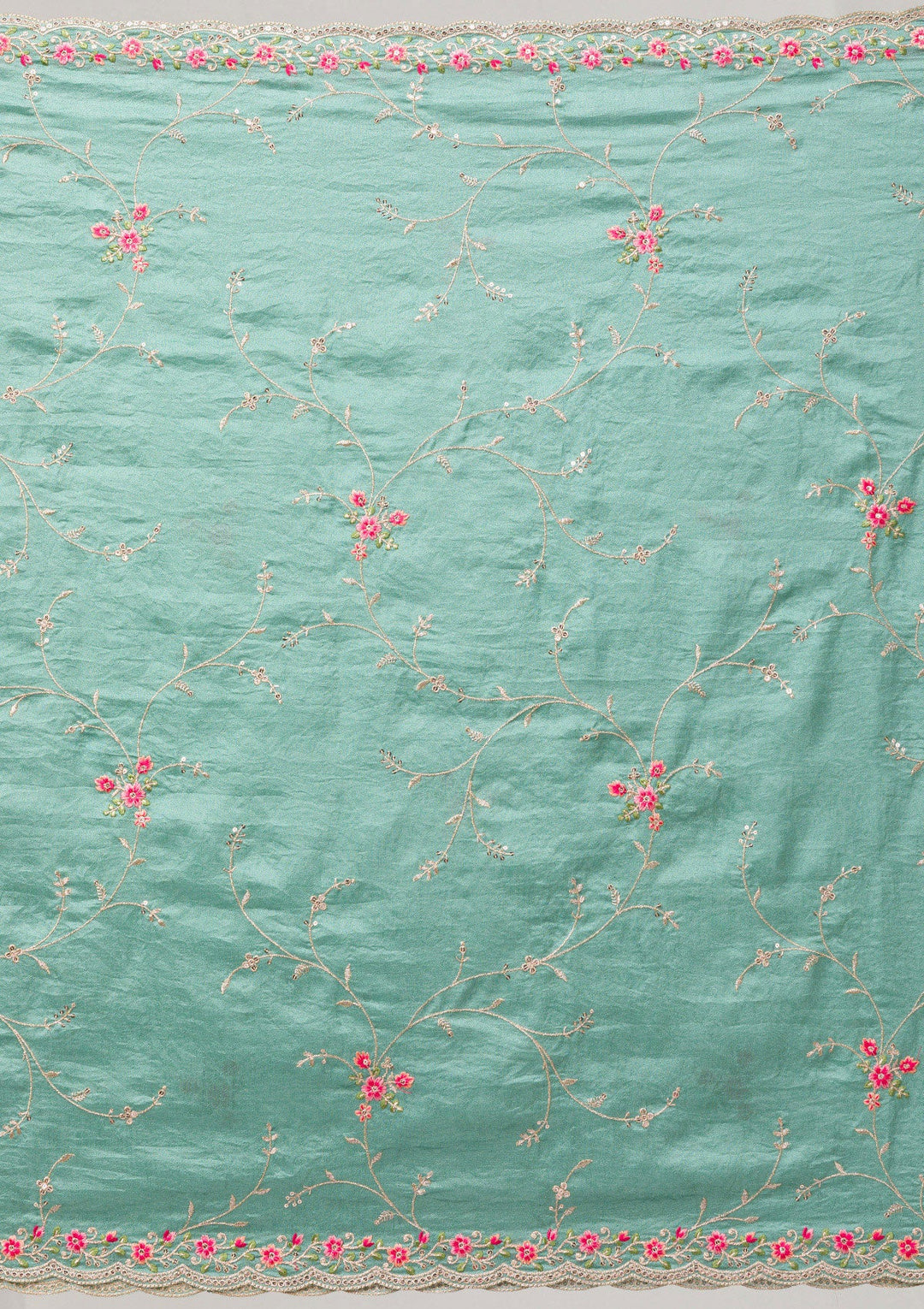 Sea Green Threadwork Raw Silk Readymade Salwar Suit-Koskii