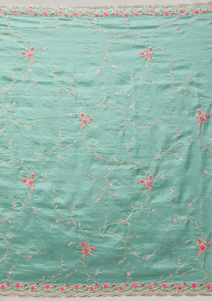 Sea Green Threadwork Raw Silk Readymade Salwar Suit-Koskii