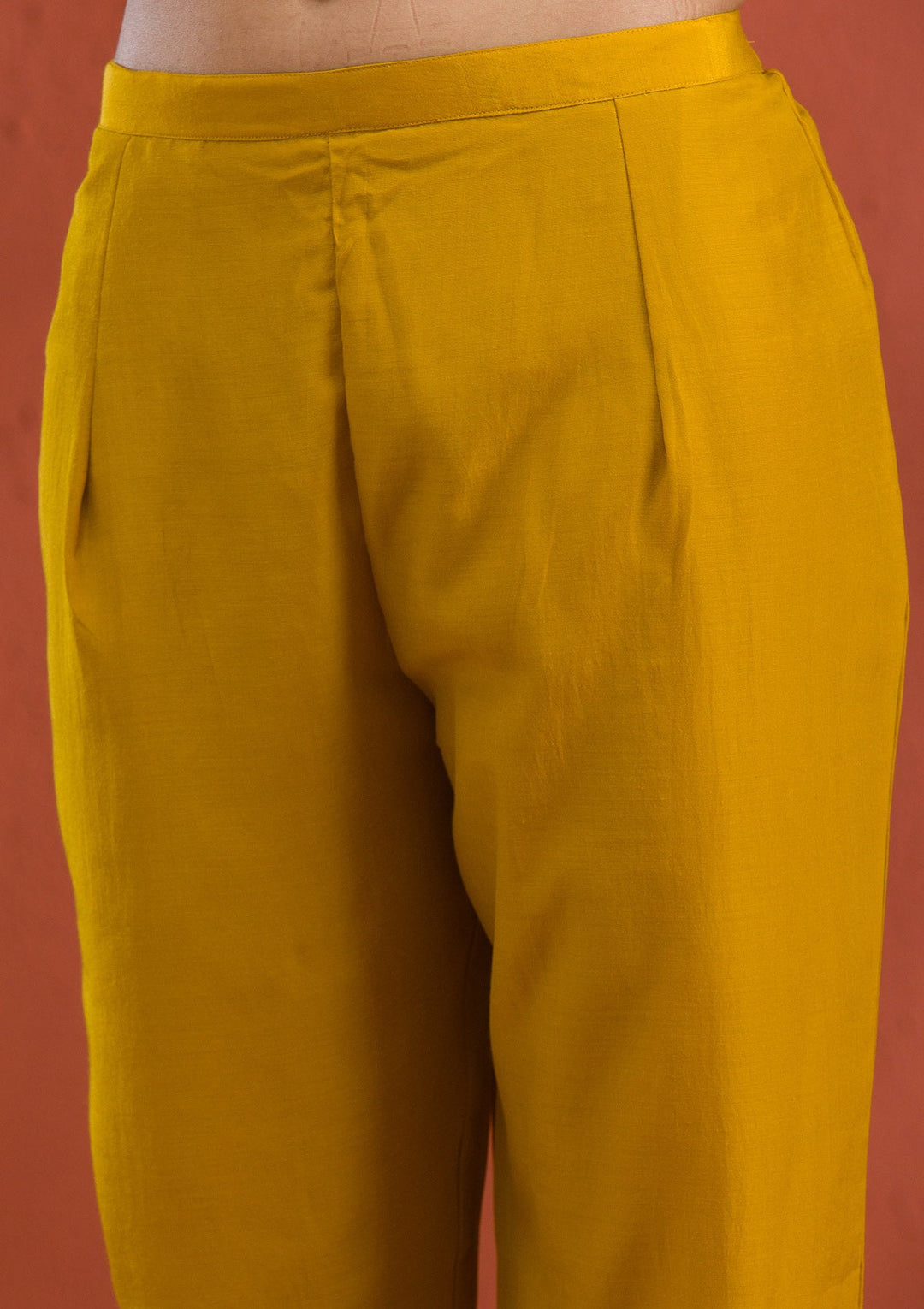 Mustard Threadwork Raw Silk Readymade Salwar Suit-Koskii