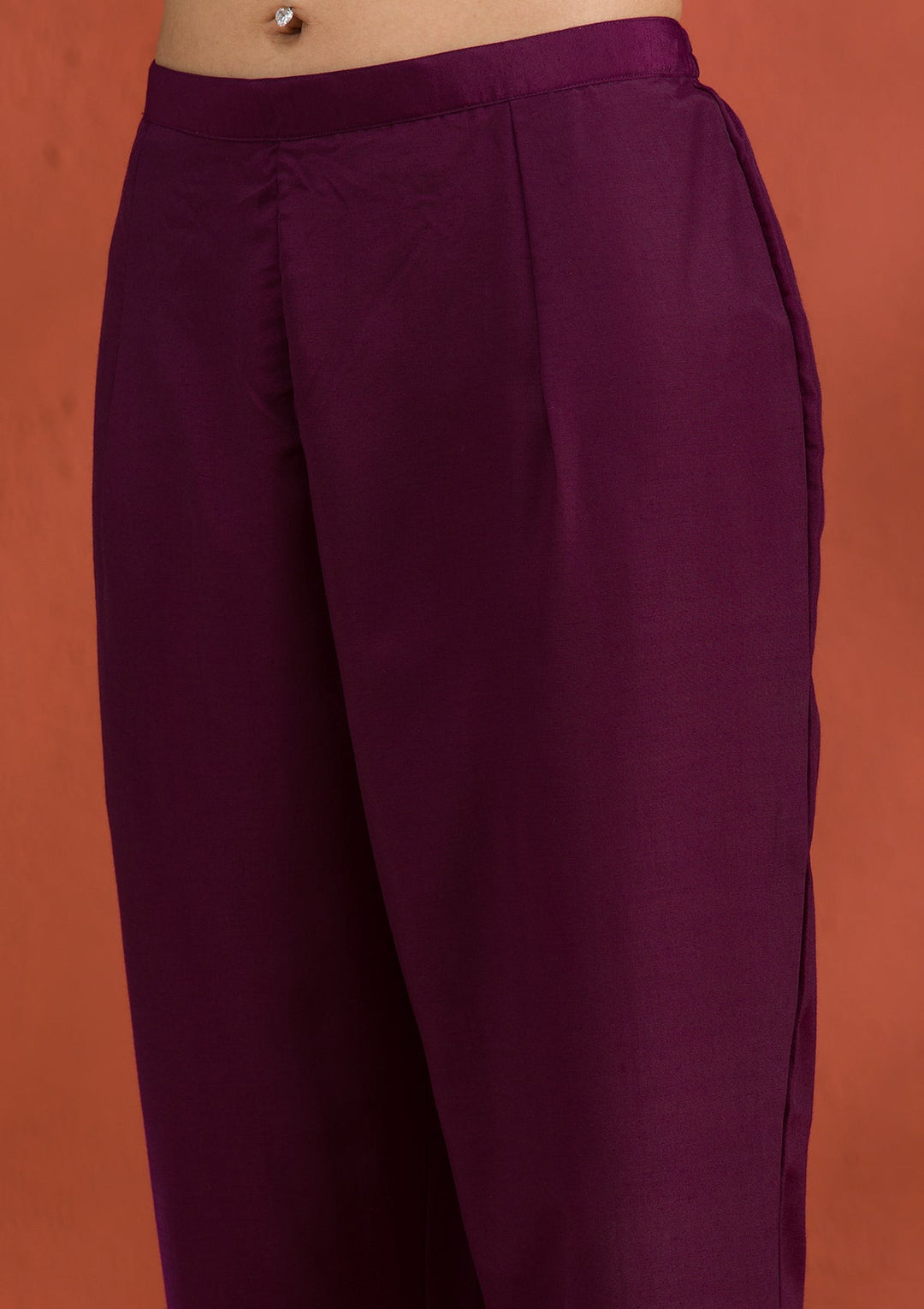 Purple Threadwork Raw Silk Readymade Salwar Suit-Koskii
