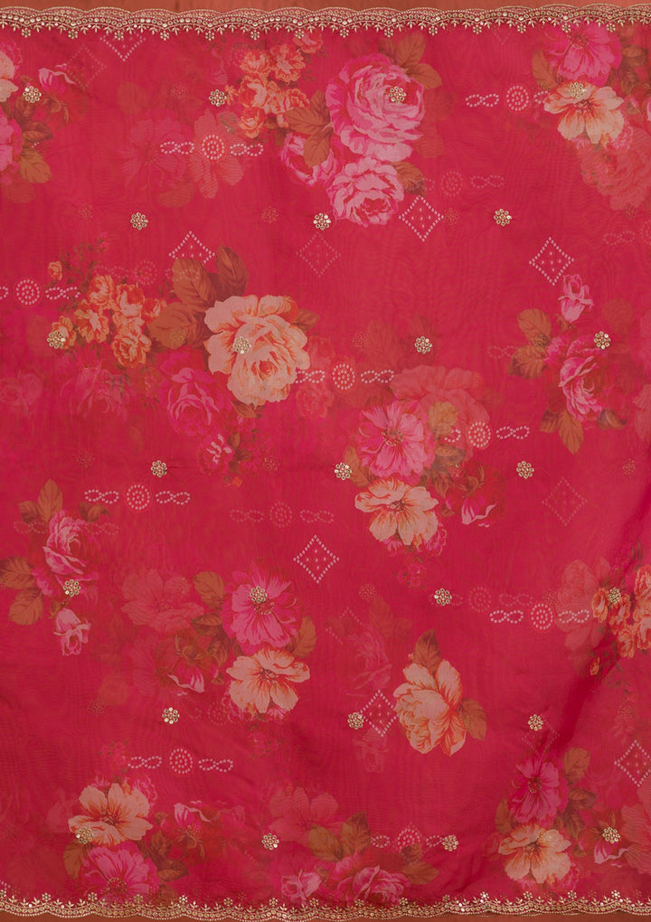Rani Pink Threadwork Raw Silk Readymade Salwar Suit-Koskii