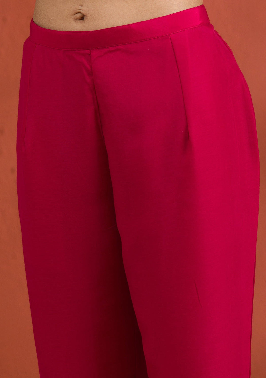 Rani Pink Threadwork Raw Silk Readymade Salwar Suit-Koskii