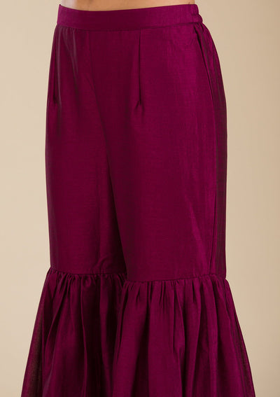 Wine Zariwork (Gold) Soft Raw Silk Readymade Salwar Suit-koskii