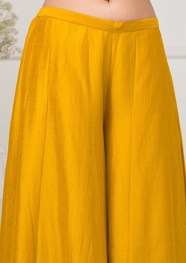 Mustard Zariwork Raw Silk Readymade Salwar Suit-Koskii