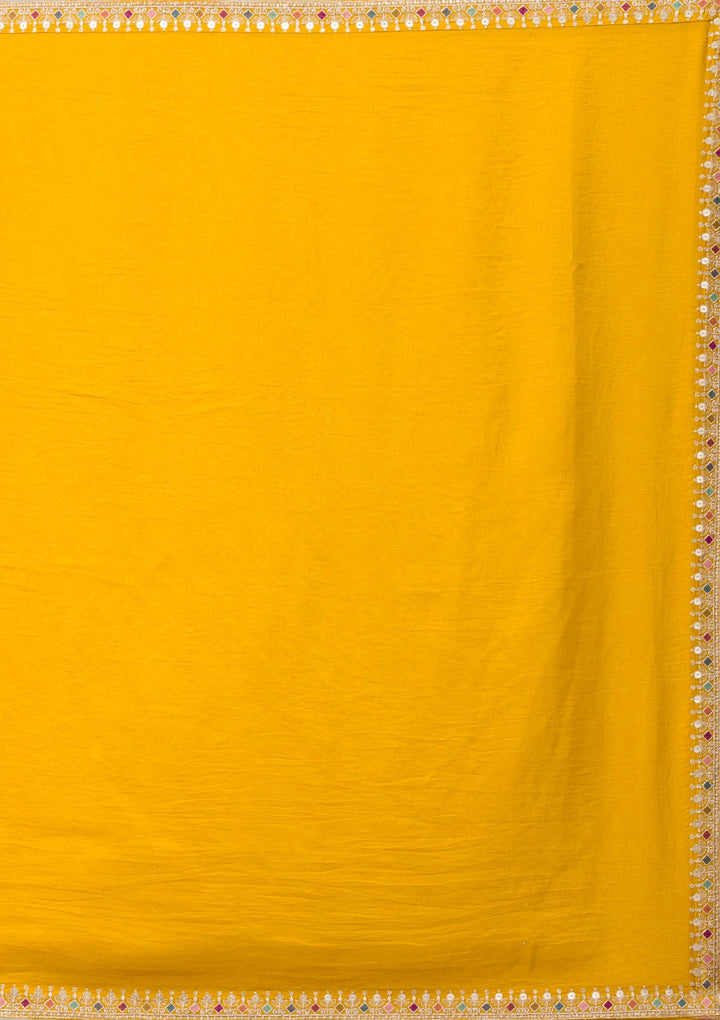Mustard Zariwork Raw Silk Readymade Salwar Suit-Koskii
