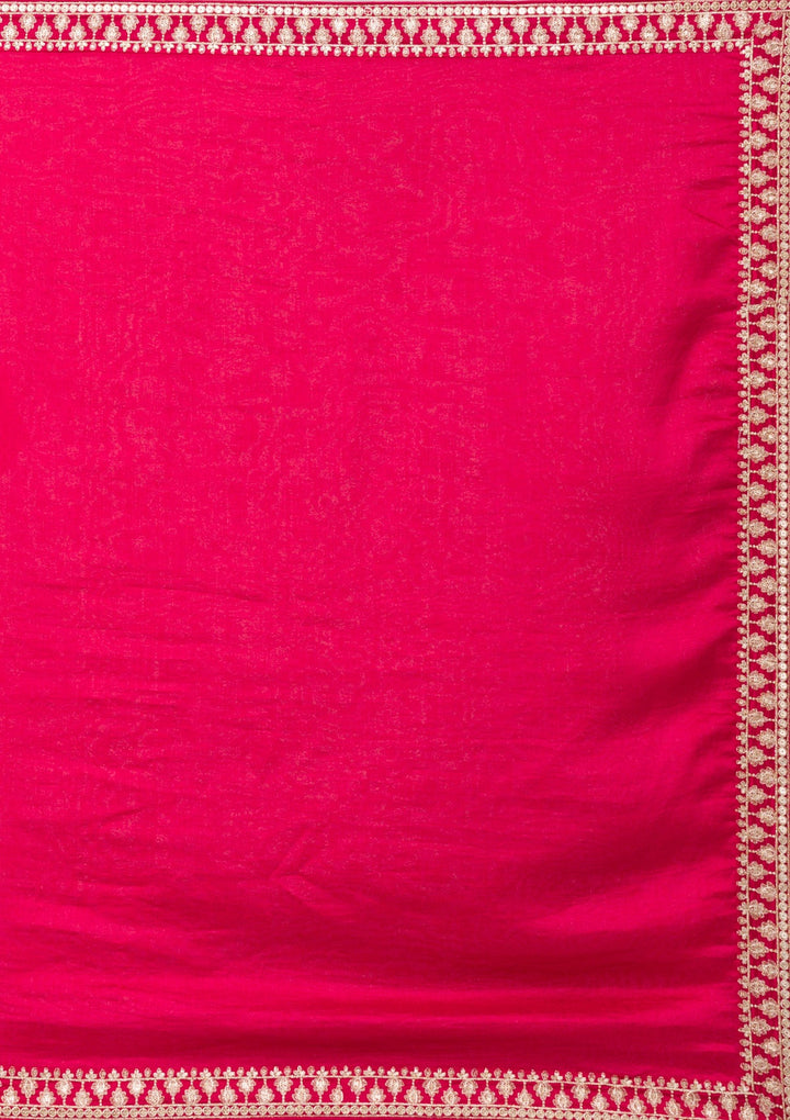 Rani Pink Zariwork Raw Silk Readymade Salwar Suit-Koskii