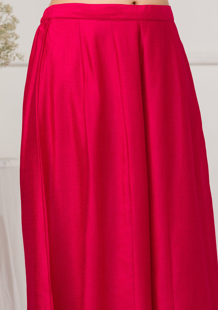 Rani Pink Zariwork Raw Silk Readymade Salwar Suit-Koskii