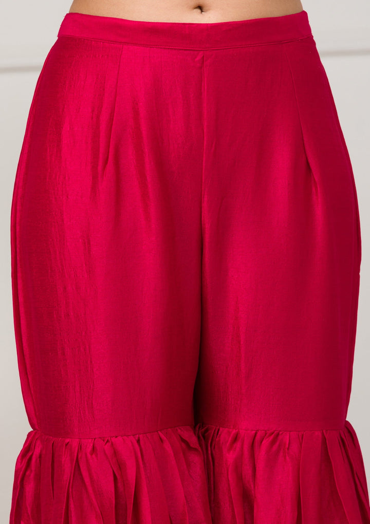 Rani Pink Zariwork Raw Silk Readymade Salwar Suit-Koskii
