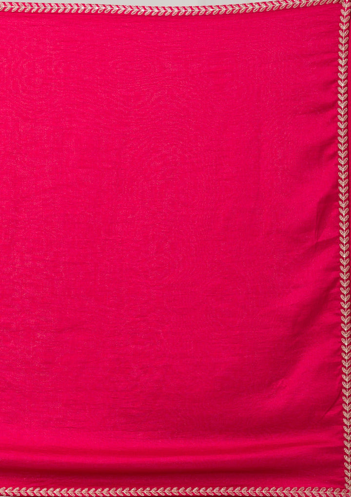 Rani Pink Zariwork Raw Silk Readymade Salwar Suit-Koskii