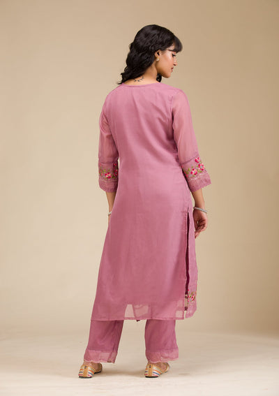 Mauve Threadwork Crepe Readymade Salwar Suit-koskii