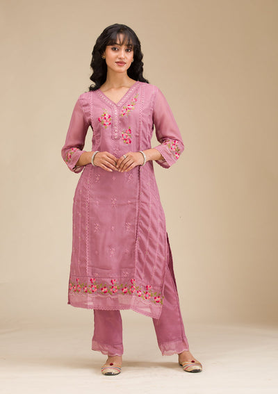 Mauve Threadwork Crepe Readymade Salwar Suit-koskii