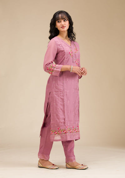 Mauve Threadwork Crepe Readymade Salwar Suit-koskii
