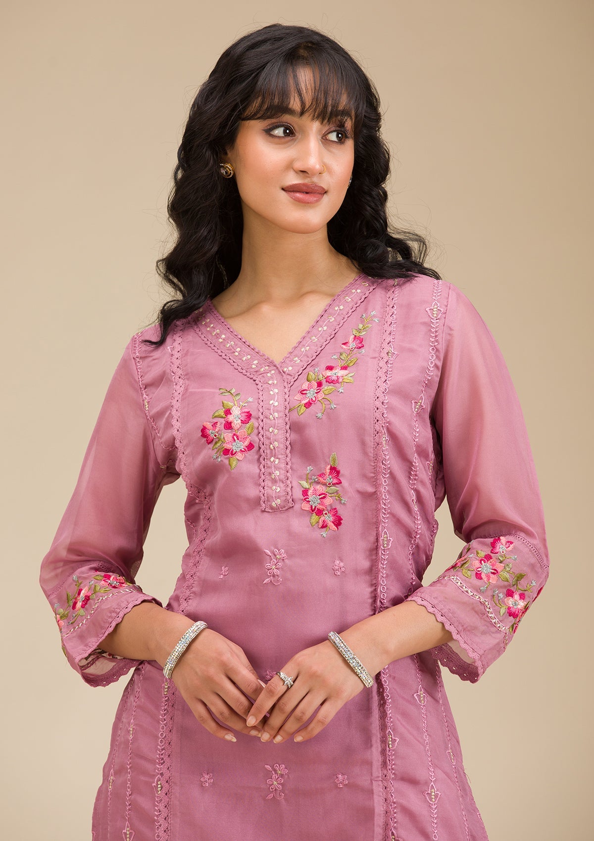 Mauve Threadwork Crepe Readymade Salwar Suit-koskii
