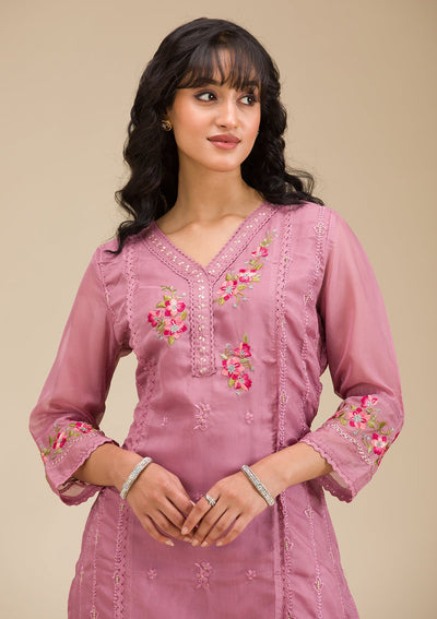 Mauve Threadwork Crepe Readymade Salwar Suit-koskii
