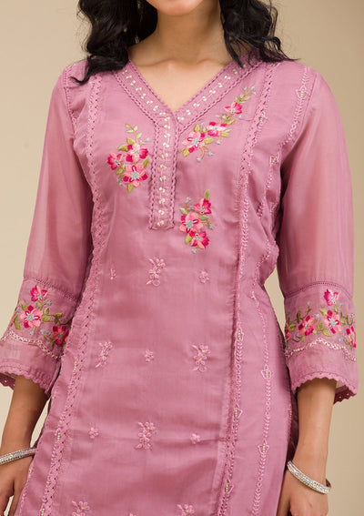 Mauve Threadwork Crepe Readymade Salwar Suit-koskii