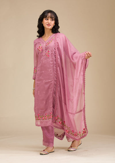 Mauve Threadwork Crepe Readymade Salwar Suit-koskii