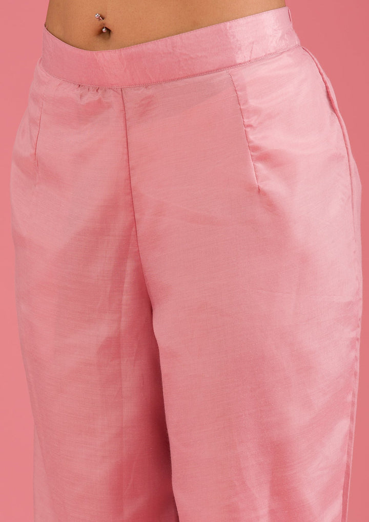 Onion Pink Threadwork Crepe Readymade Salwar Suit-koskii