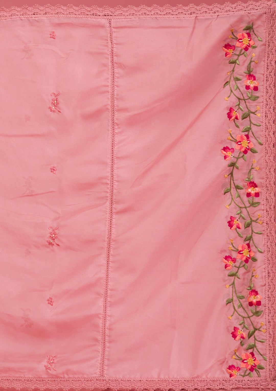 Onion Pink Threadwork Crepe Readymade Salwar Suit-koskii