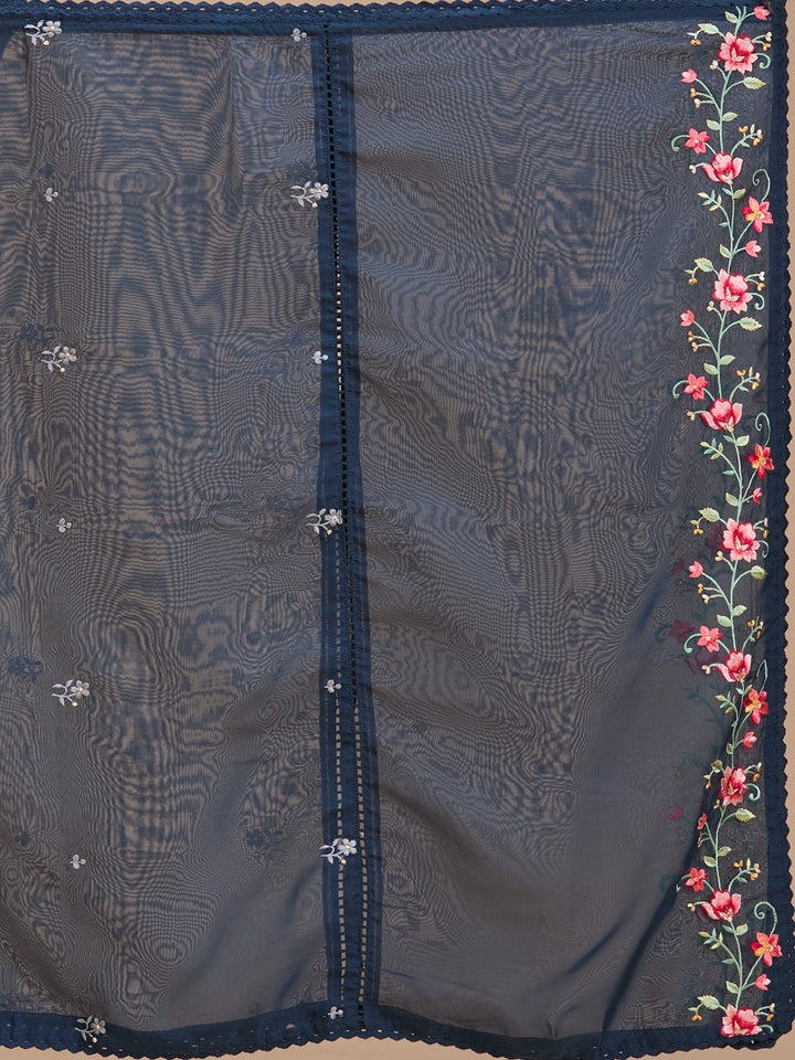 Navy Blue Threadwork Chanderi Readymade Salwar Suit