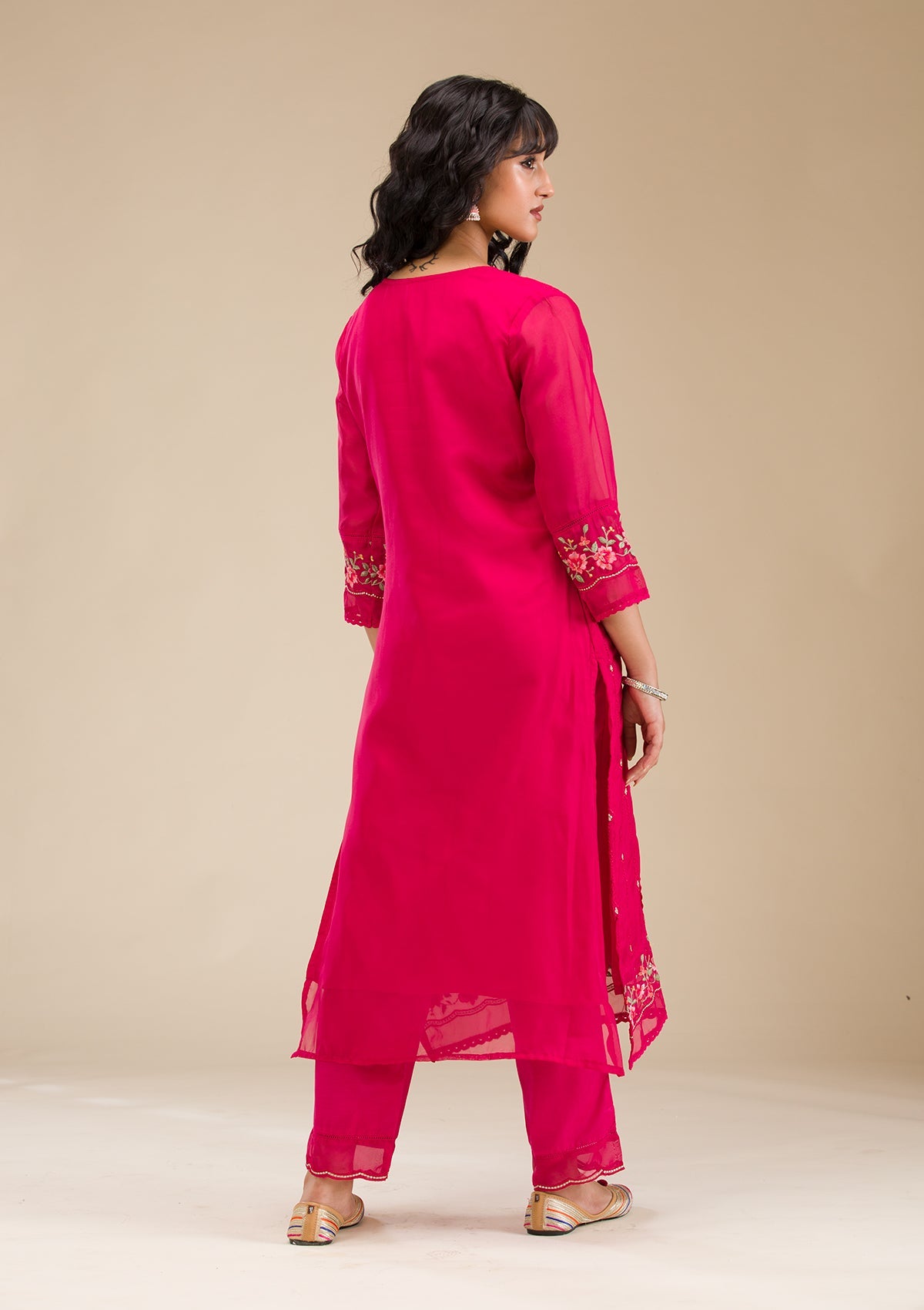 Rani Pink Threadwork Crepe Readymade Salwar Suit-koskii