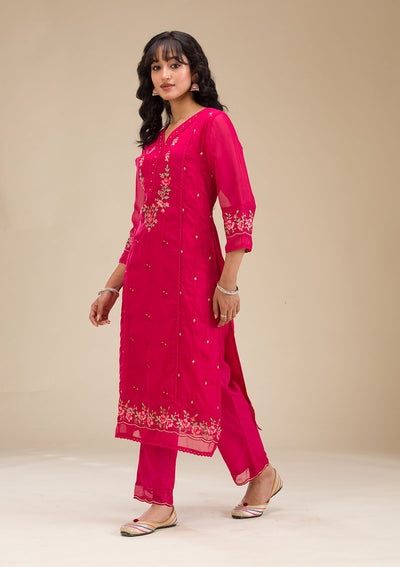 Rani Pink Threadwork Crepe Readymade Salwar Suit-koskii