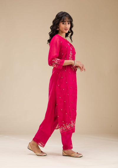 Rani Pink Threadwork Crepe Readymade Salwar Suit-koskii