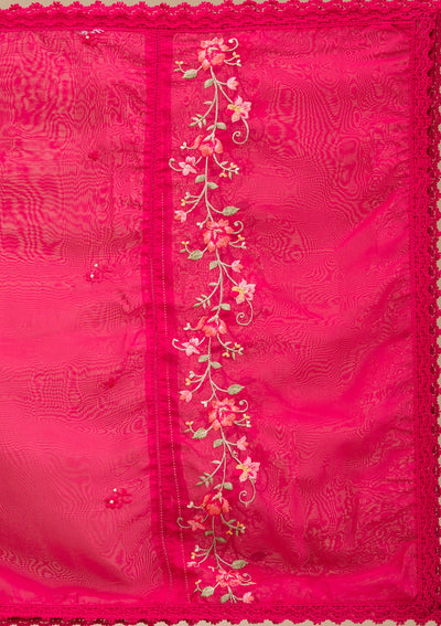 Rani Pink Threadwork Crepe Readymade Salwar Suit-koskii