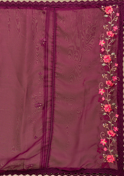 Wine Threadwork Crepe Readymade Salwar Suit-koskii