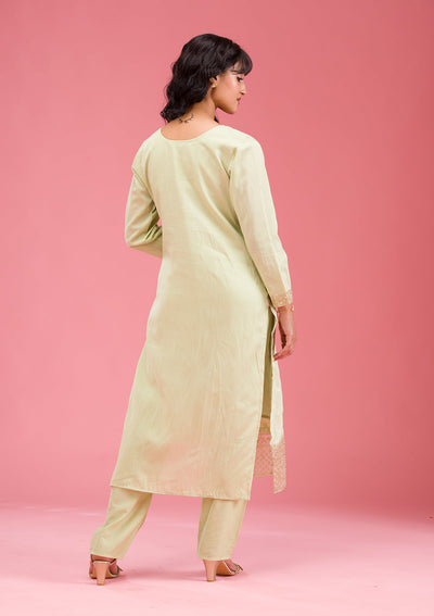 Pista Green Cording Chanderi Readymade Salwar Suit-koskii