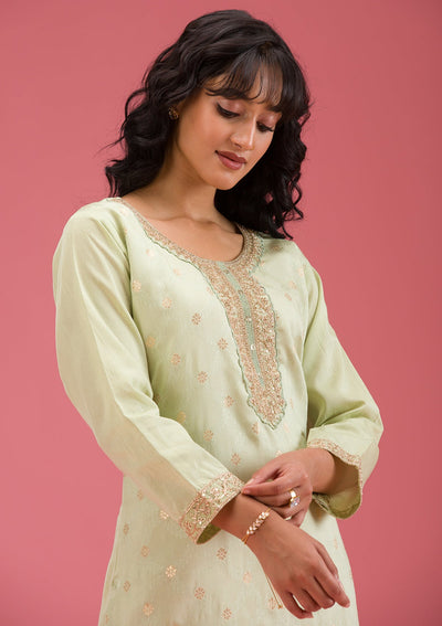 Pista Green Cording Chanderi Readymade Salwar Suit-koskii