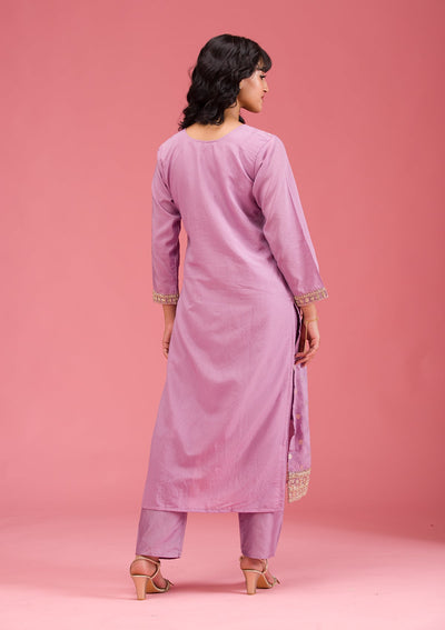 Lavender Cording Chanderi Readymade Salwar Suit-koskii