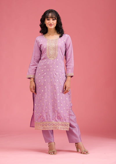 Lavender Cording Chanderi Readymade Salwar Suit-koskii