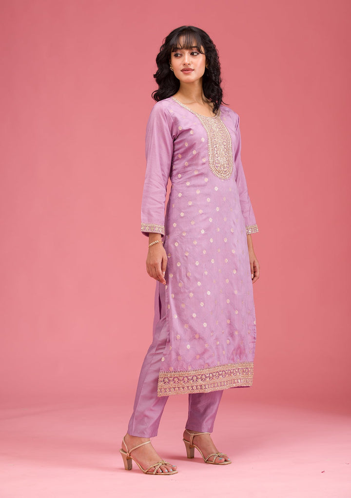 Lavender Cording Chanderi Readymade Salwar Suit-koskii