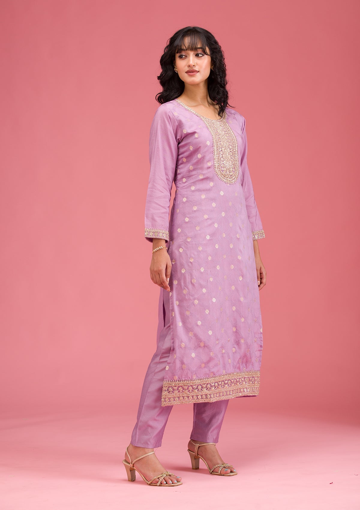 Lavender Cording Chanderi Readymade Salwar Suit-koskii
