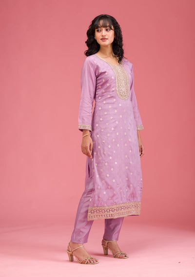 Lavender Cording Chanderi Readymade Salwar Suit-koskii
