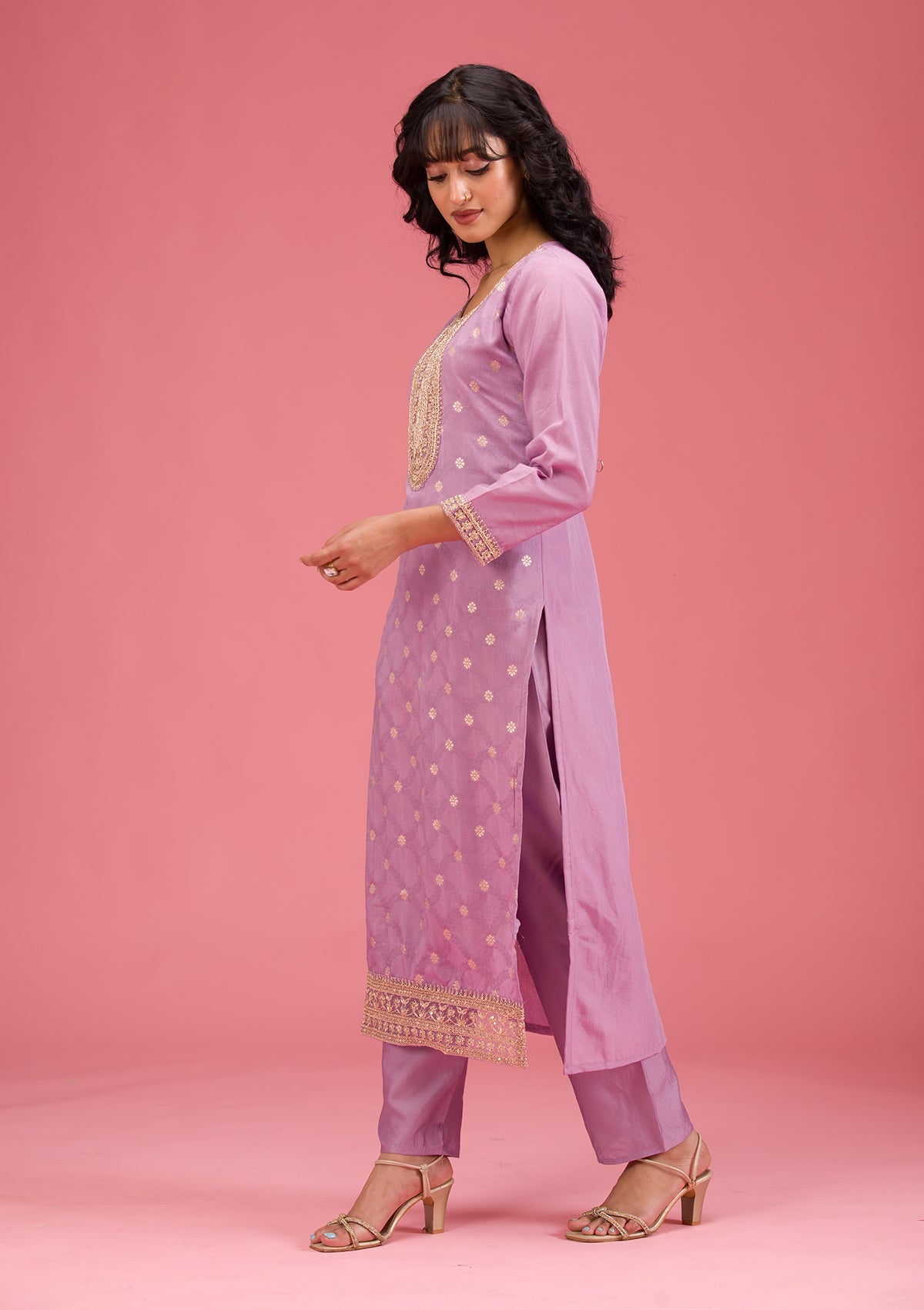 Lavender Cording Chanderi Readymade Salwar Suit-koskii