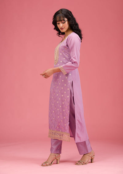 Lavender Cording Chanderi Readymade Salwar Suit-koskii