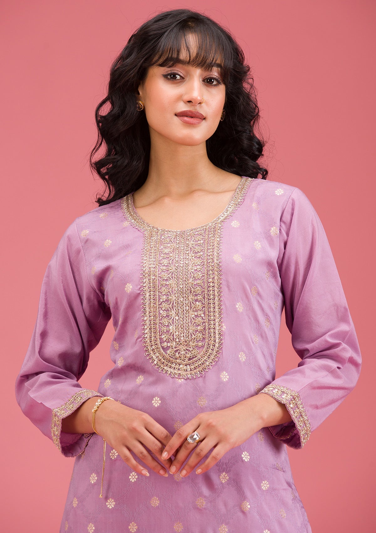 Lavender Cording Chanderi Readymade Salwar Suit-koskii