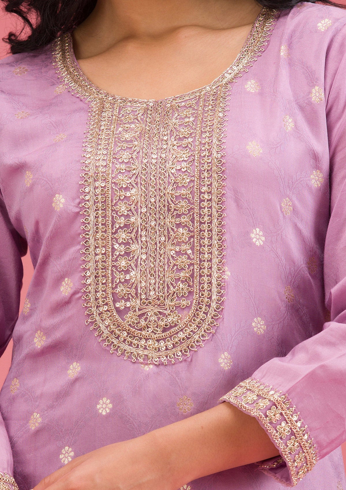 Lavender Cording Chanderi Readymade Salwar Suit-koskii