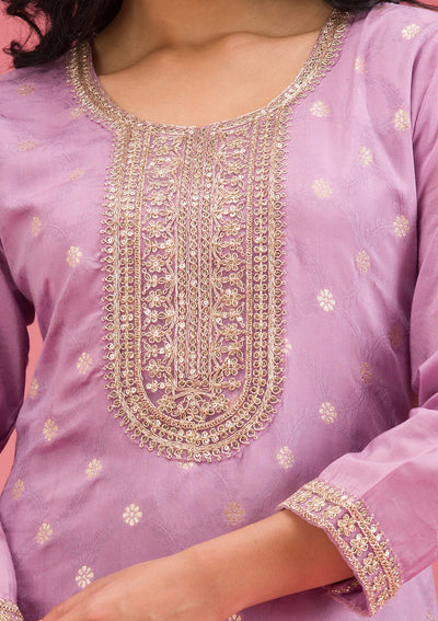 Lavender Cording Chanderi Readymade Salwar Suit-koskii