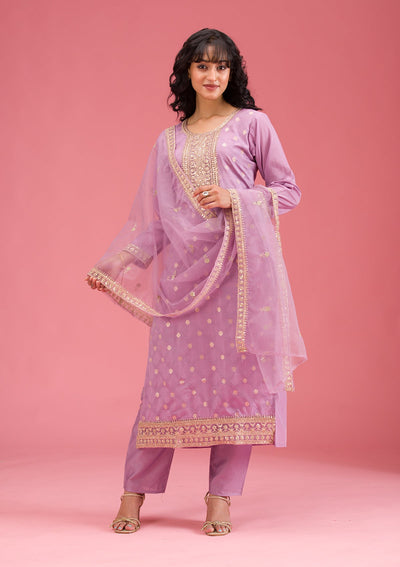 Lavender Cording Chanderi Readymade Salwar Suit-koskii