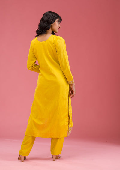 Yellow Cording Chanderi Readymade Salwar Suit-koskii
