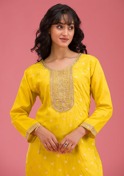 Yellow Cording Chanderi Readymade Salwar Suit-koskii