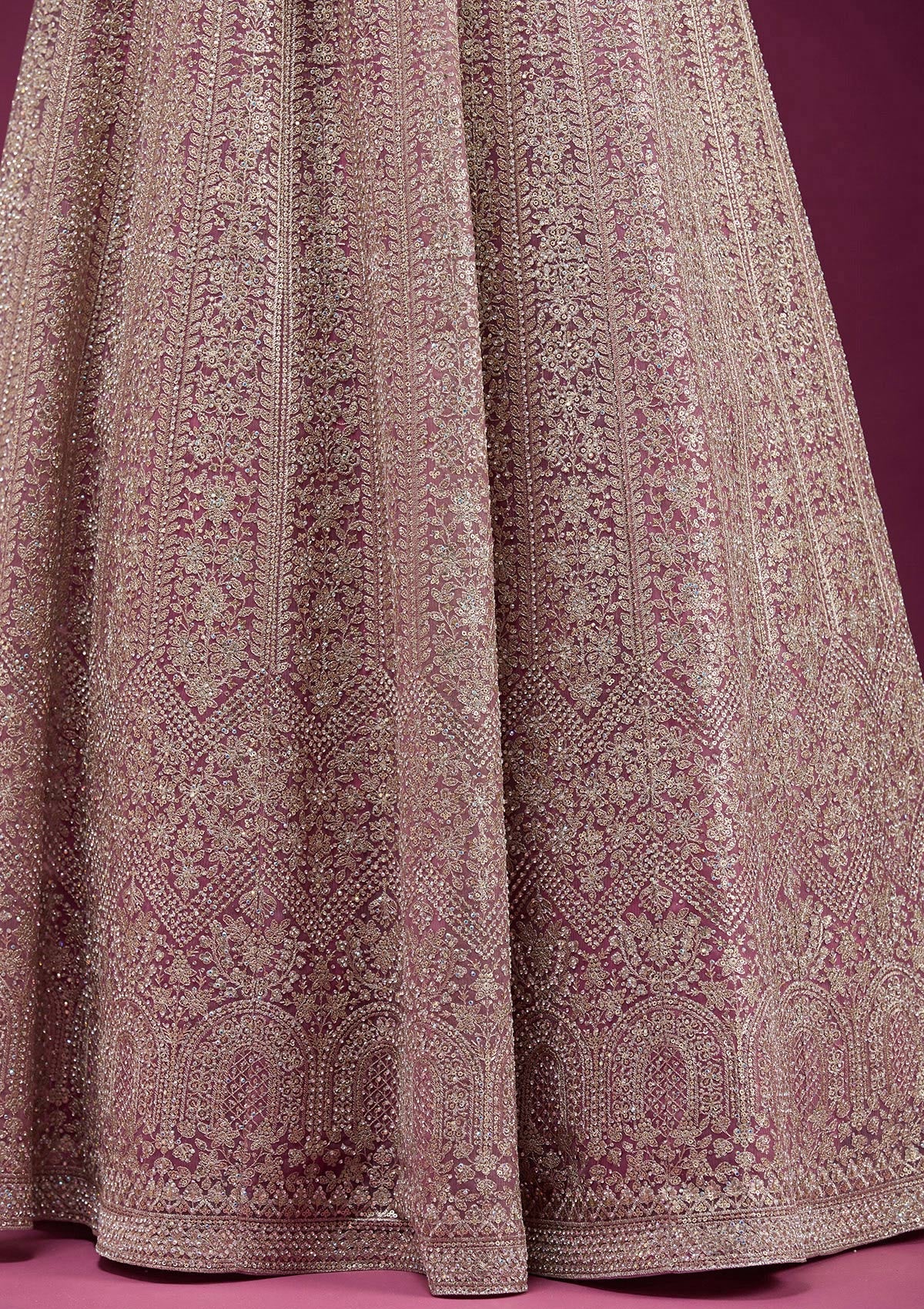 Pink Zariwork (Gold) Net Readymade Anarkali Suit-koskii