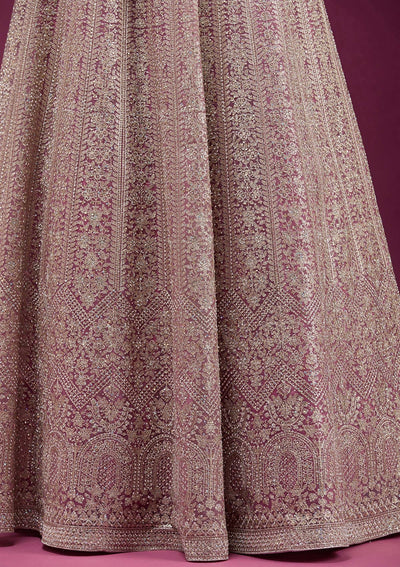 Pink Zariwork (Gold) Net Readymade Anarkali Suit-koskii