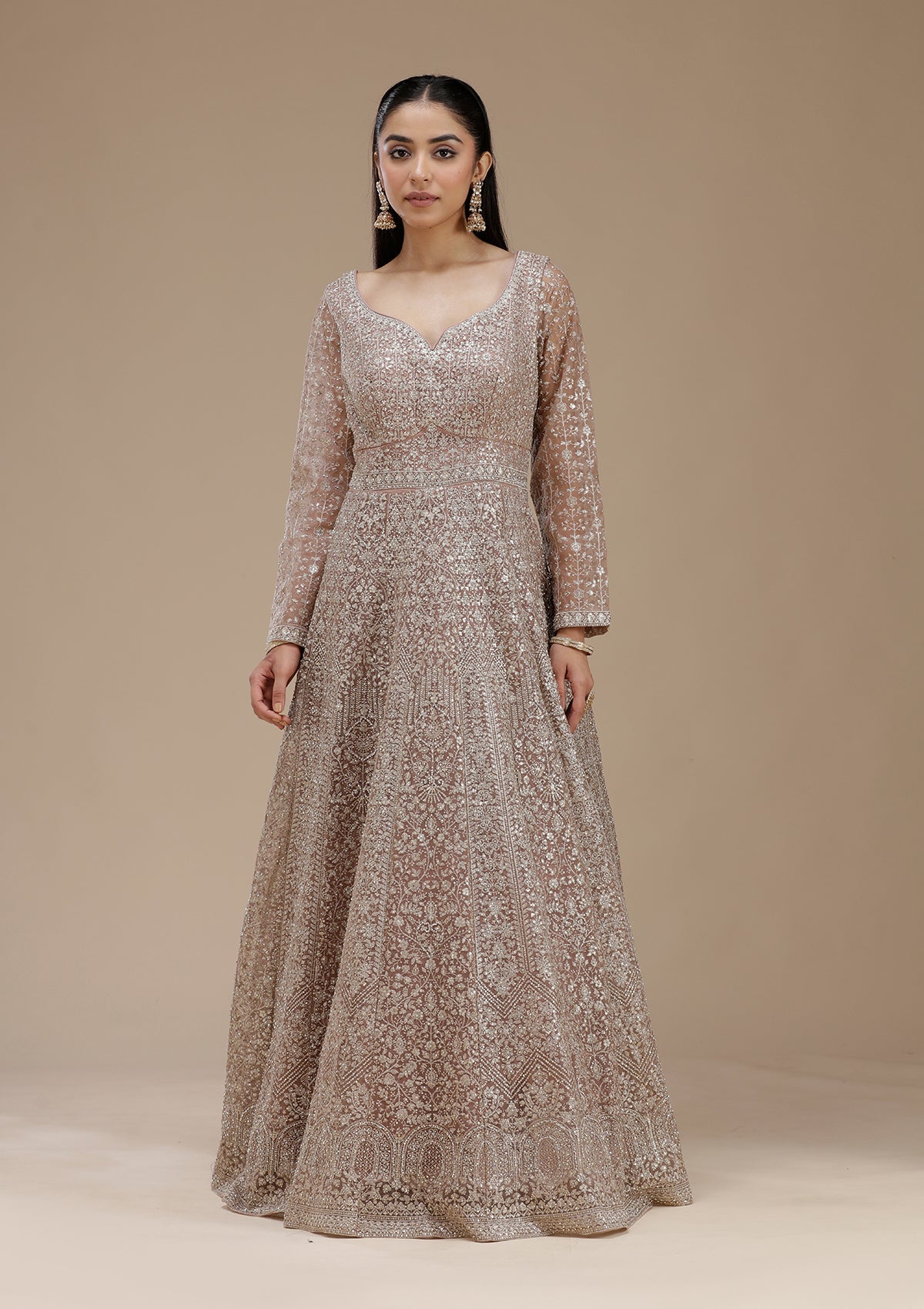 Mauve Zariwork (Gold) Net Readymade Salwar Suit_koskii