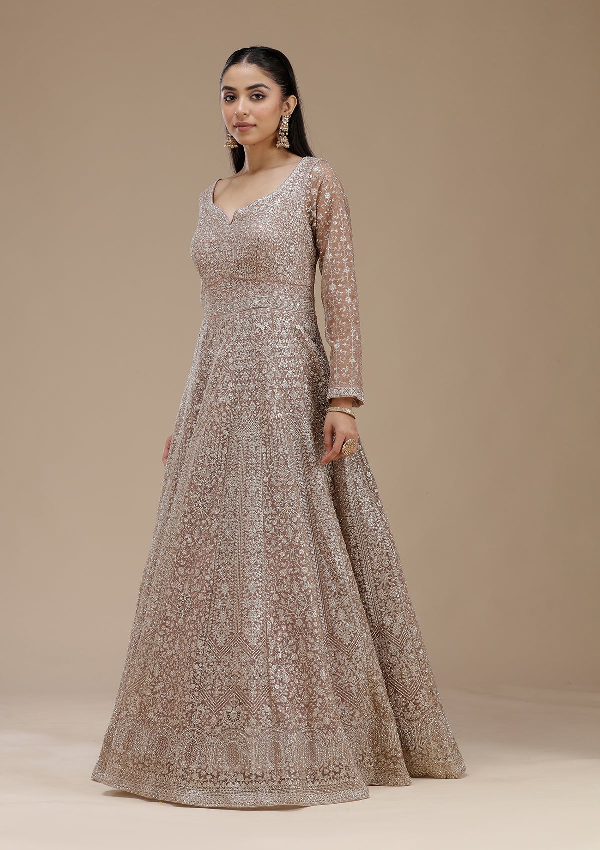 Mauve Zariwork (Gold) Net Readymade Salwar Suit_koskii