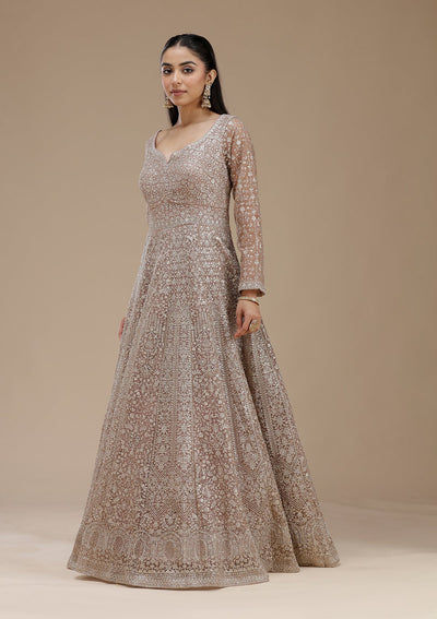 Mauve Zariwork (Gold) Net Readymade Salwar Suit_koskii