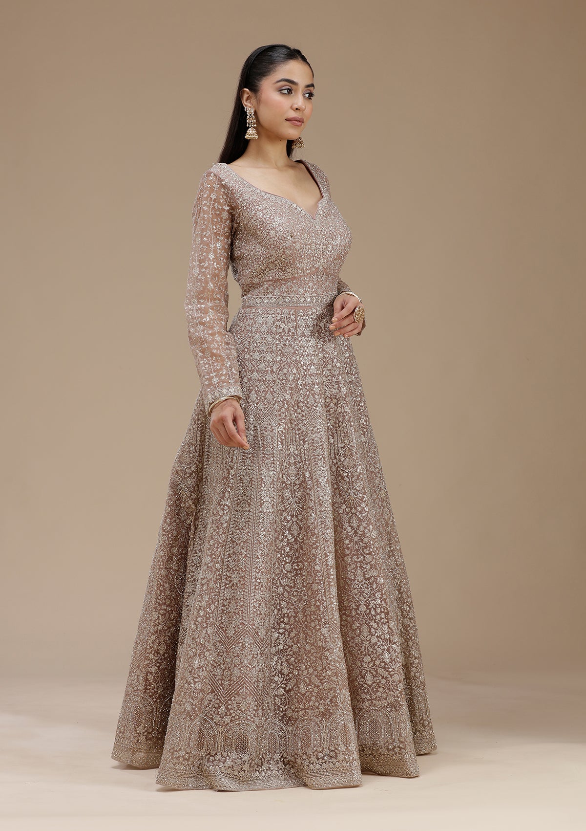 Mauve Zariwork (Gold) Net Readymade Salwar Suit_koskii